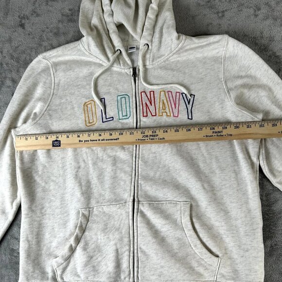 Old Navy Full Zip Up Hoodie Drawstring Hood Women Large Spell Out Soft Cozy READ - Picture 4 of 9